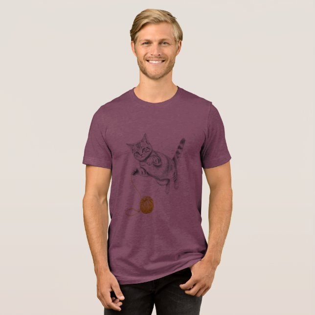  Pencil Sketch of a Tabby Cat at Play Tri-Blend Shirt (Front Full)
