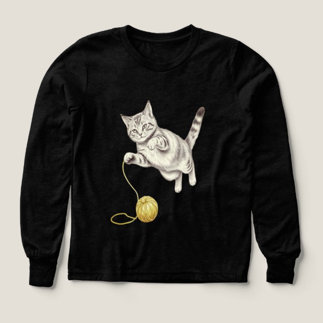  Pencil Sketch of a Tabby Cat at Play Tri-Blend Shirts (Design Front)