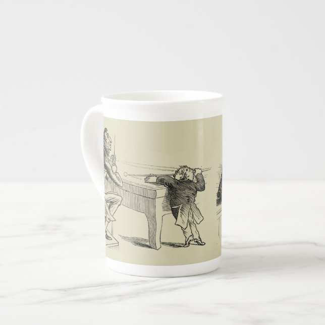Pencil Sketch of Two Men Playing Pool Bone China Mug (Front Left)