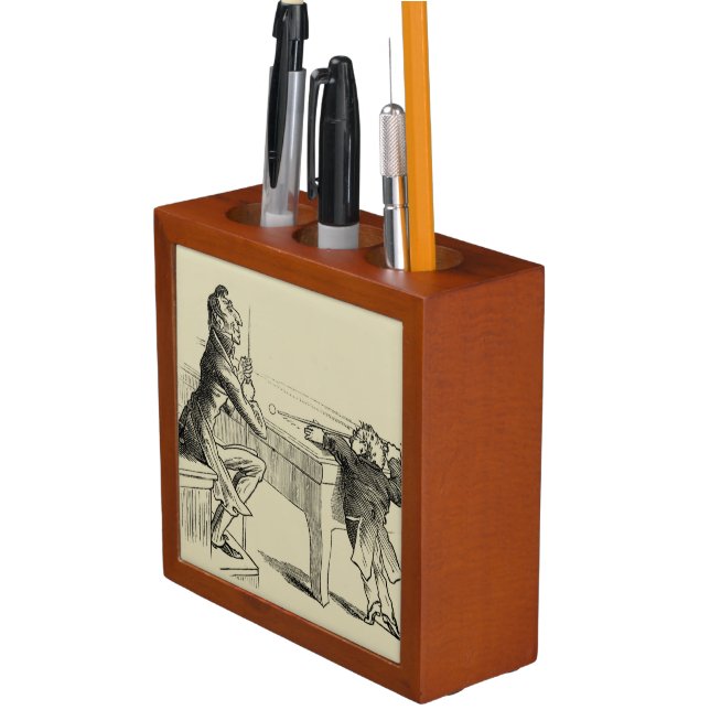 Pencil Sketch of Two Men Playing Pool Desk Organizer (In Situ)