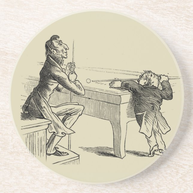 Pencil Sketch of Two Men Playing Pool Drink Coaster (Front)