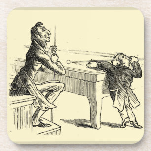 Pencil Sketch of Two Men Playing Pool Drink Coaster