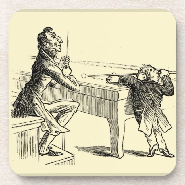 Pencil Sketch of Two Men Playing Pool Drink Coaster (Front)