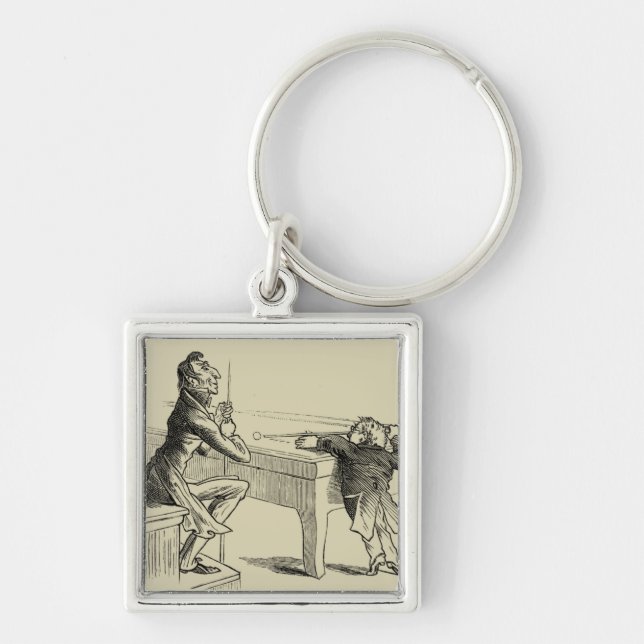 Pencil Sketch of Two Men Playing Pool Keychain (Front)