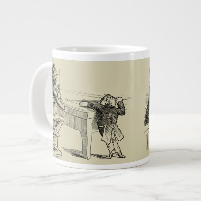 Pencil Sketch of Two Men Playing Pool Large Coffee Mug (Front Left)
