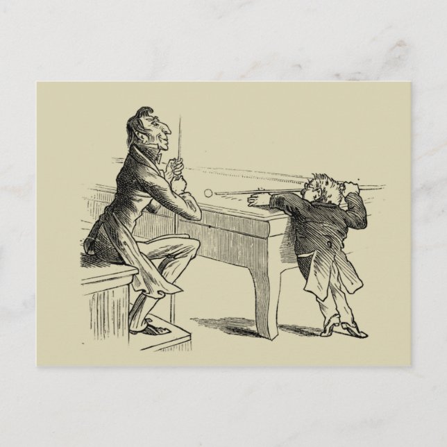 Pencil Sketch of Two Men Playing Pool Postcard (Front)