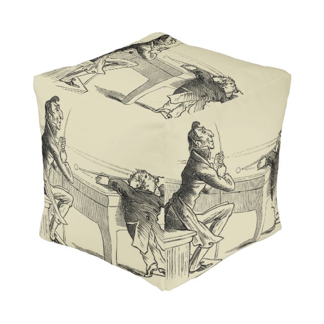 Pencil Sketch of Two Men Playing Pool Pouf (Angled Front)