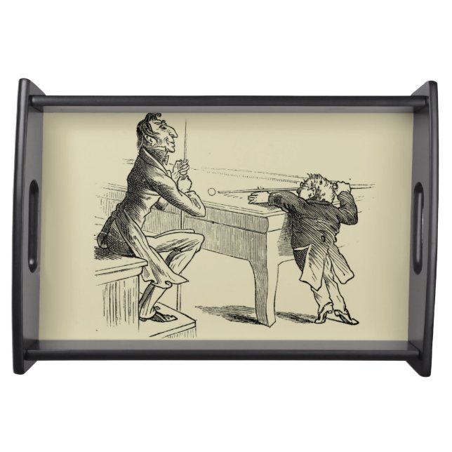 Pencil Sketch of Two Men Playing Pool Serving Tray (Front)