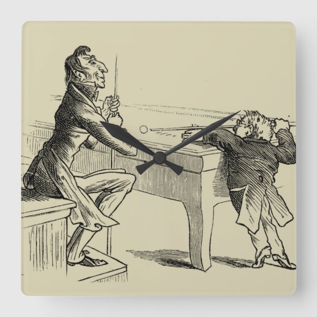 Pencil Sketch of Two Men Playing Pool Square Wall Clock (Front)