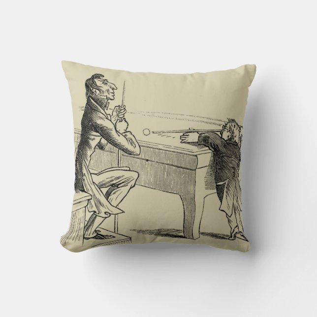 Pencil Sketch of Two Men Playing Pool Throw Pillow (Front)