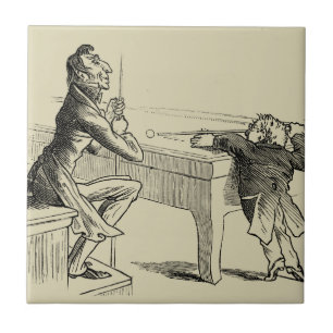 Pencil Sketch of Two Men Playing Pool Tile