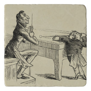 Pencil Sketch of Two Men Playing Pool Trivet