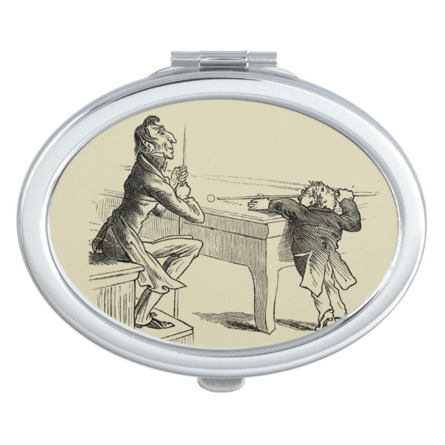 Pencil Sketch of Two Men Playing Pool Vanity Mirror (Front)