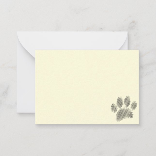 Pencil Sketched Dog Paw Digital Art Cream Note Card (Front)