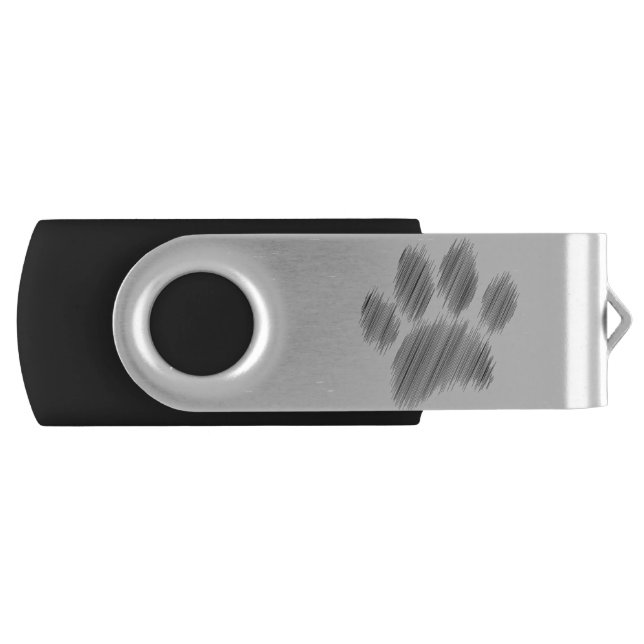 Pencil Sketched Dog Paw Digital Art Flash Drive (Front)