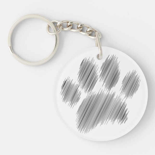 Pencil Sketched Dog Paw Digital Art Keychain (Front)