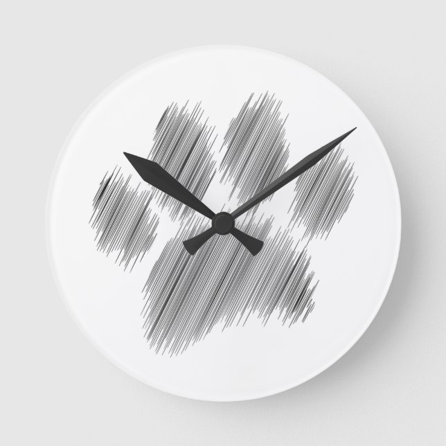 Pencil Sketched Dog Paw Digital Art Round Clock (Front)