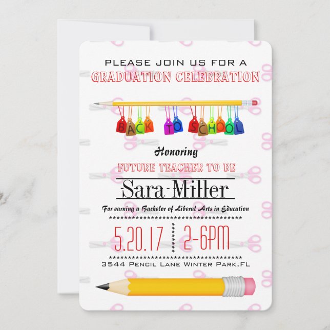 Pencil Teacher Graduation Invitation (Front)