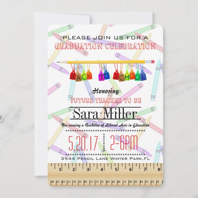 Pencil Teacher Graduation Invitation (Front)