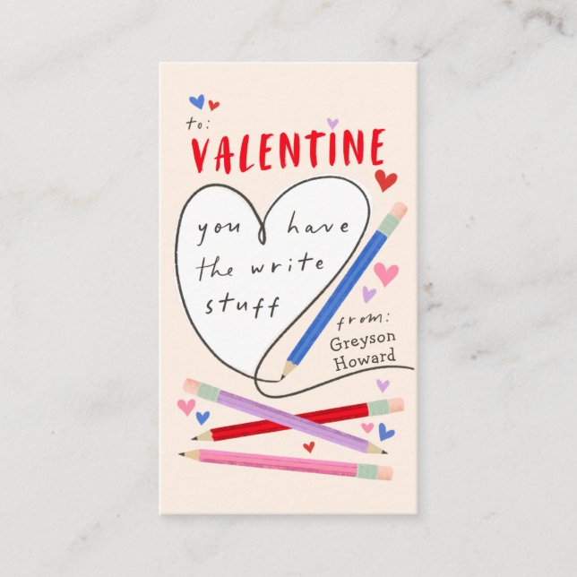 Pencil Theme Kids Classroom Valentine Enclosure Card (Front)