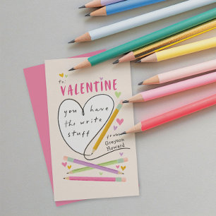 Pencil Theme Kids Classroom Valentine Enclosure Card