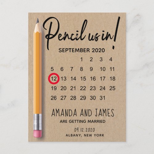 Pencil Us In Calendar Cardboard Save The Date Announcement Postcard