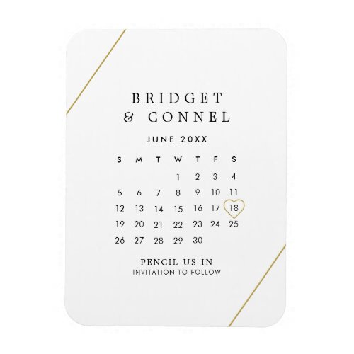 Pencil Us In Calendar Gold Lines Save the Date Magnet