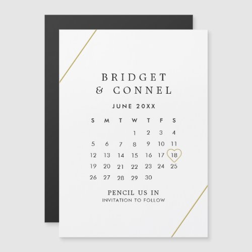 Pencil Us In Calendar Gold Lines Save the Date Magnetic Invitation