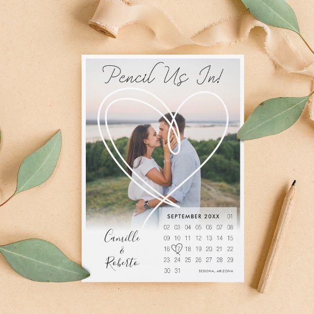 Pencil Us In Calendar Modern Minimal Couple Photo