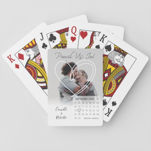 Pencil Us In Calendar Modern Minimal Couple Photo Poker Cards