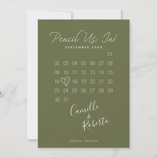 Pencil Us In Calendar Modern Minimal Couple Photo Save The Date (Front)