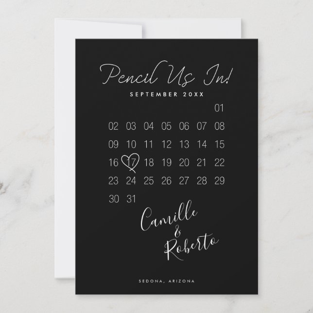 Pencil Us In Calendar Modern Minimal Couple Photo Save The Date (Front)
