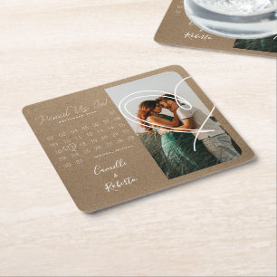 Pencil Us In Kraft Paper Calendar Couple Photo Square Paper Coaster