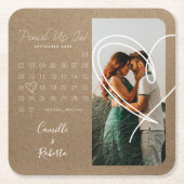 Pencil Us In Kraft Paper Calendar Couple Photo Square Paper Coaster (Front)