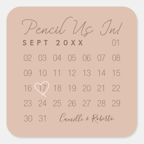 Pencil Us In Minimal Mauve Calendar Save The Date Square Sticker