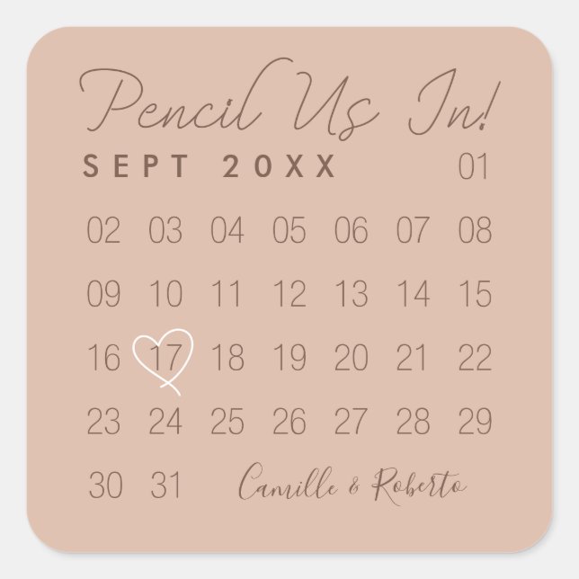 Pencil Us In Minimal Mauve Calendar Save The Date Square Sticker (Front)