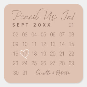 Pencil Us In Minimal Mauve Calendar Save The Date Square Sticker