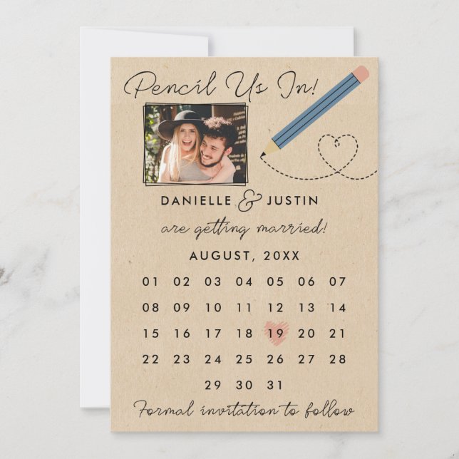 "Pencil Us In" Modern Calendar Save The Date (Front)