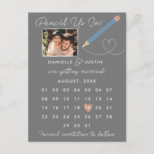 Pencil Us In Modern Calendar Save the Date Announcement Postcard