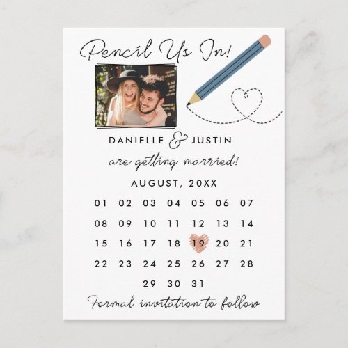 Pencil Us In Modern Calendar Save the Date Announcement Postcard