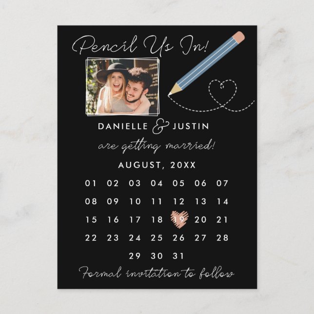 "Pencil Us In" Modern Calendar Save the Date Announcement Postcard (Front)