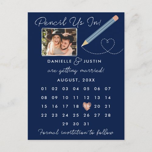 Pencil Us In Modern Calendar Save the Date Announcement Postcard