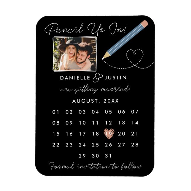"Pencil Us In" Modern Calendar Save the Date Magnet (Vertical)