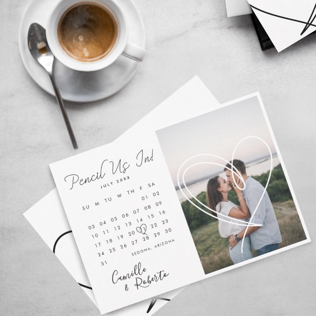 Pencil Us In Modern Minimal Calendar Couple Photo Save The Date