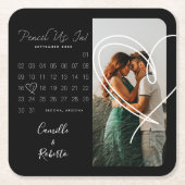 Pencil Us In Modern Minimal Calendar Couple Photo Square Paper Coaster (Front)