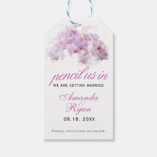Pencil us in Pink Orchid Watercolor Wedding Tag