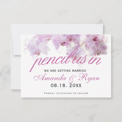 Pencil us in Pink Orchid Watercolor Wedding Tag Save The Date