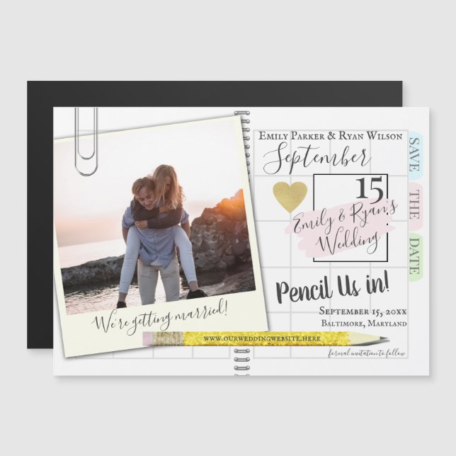 Pencil Us In Planner Save the Date Calendar Magnetic Invitation (Front/Back)