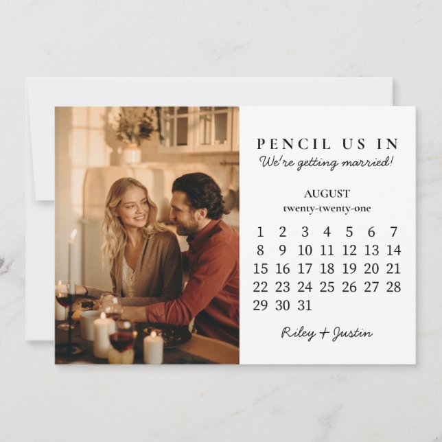 Pencil Us In Save the Date August 2021 Calendar Invitation (Front)