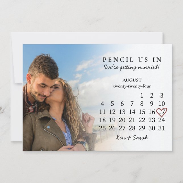 Pencil Us In Save the Date August 2024 Calendar Invitation (Front)